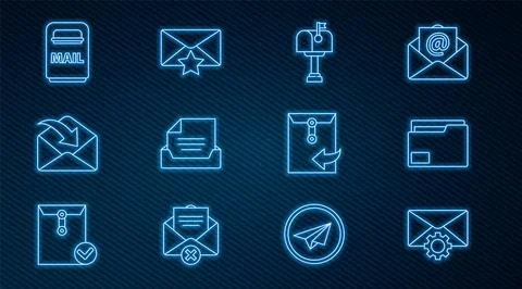 Set line Envelope setting, Document folder, Mail box, Drawer with document,.. Stock Illustration