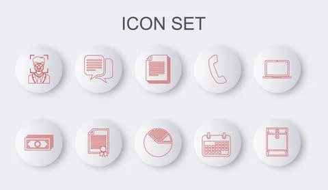 Set line Envelope, Stacks paper money cash, Document, Calendar, Face recognition 스톡 일러스트