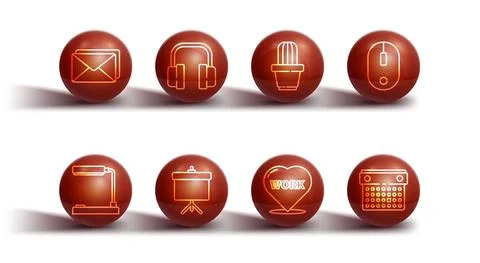 Set line Envelope, Table lamp, Computer mouse, Heart with text work, Chalkboard Stock Illustration