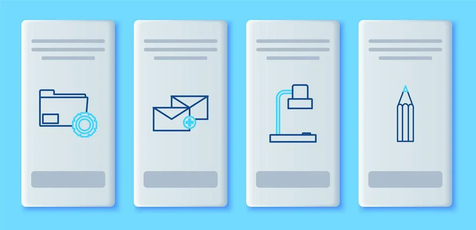 Set line Envelope, Table lamp, Folder settings with gears and Pencil icon Stock Illustration