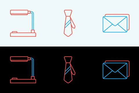Set line Envelope, Table lamp and Tie icon. Vector 스톡 일러스트