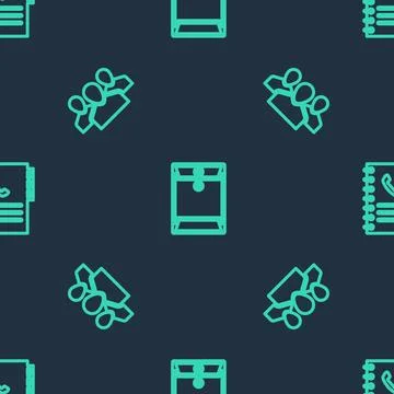 Set line Envelope, Users group and Phone book on seamless pattern. Vector 스톡 일러스트