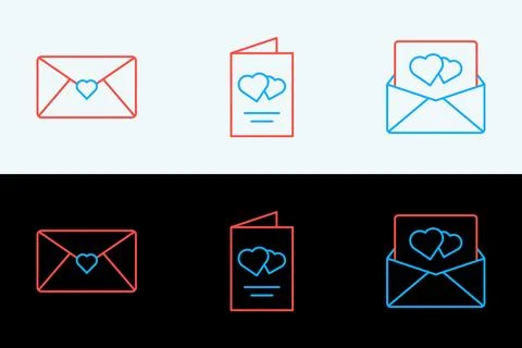 Set line Envelope with Valentine heart,  and Valentines day flyer icon. Vecto Stock Illustration