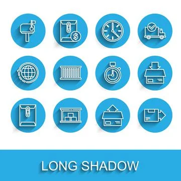Set line Envelope, Warehouse, Mail box, Carton cardboard, Container, and Illustration