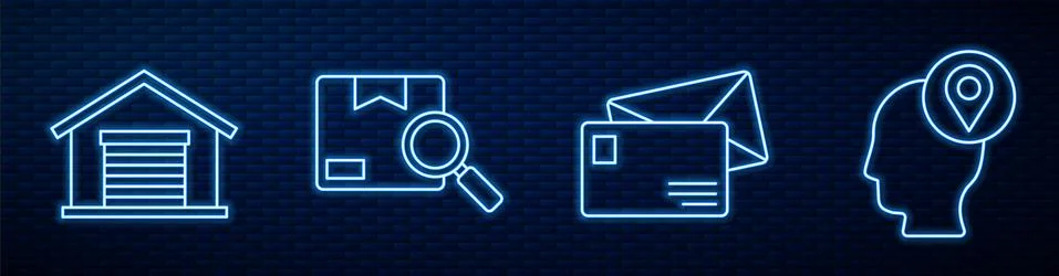 Set line Envelope, Warehouse, Search package, Delivery man with cardboard boxes Stock Illustration