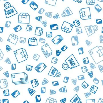 Set line Envelope, Weight and Carton cardboard box on seamless pattern. Vector Stock Illustration