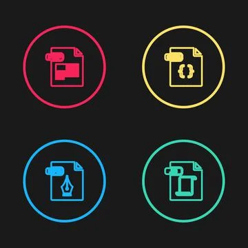 Set line EPS file document, JS, CSS and PDF icon. Vector Stock Illustration