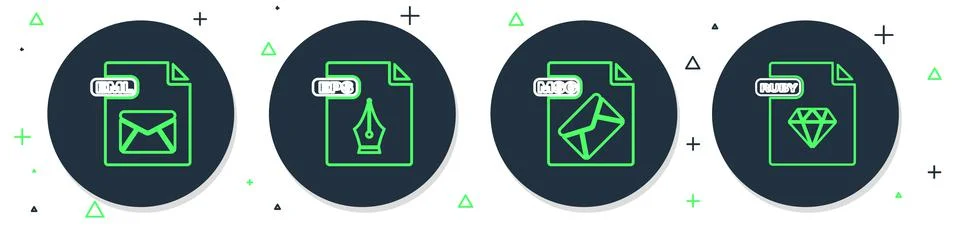 Set line EPS file document, MSG, EML and RUBY icon. Vector Stock Illustration