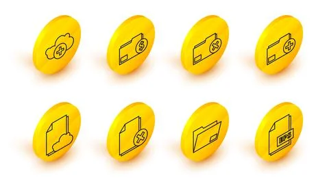 Set line EPS file document, Document folder, Delete, Cloud storage text, Add new Stock Illustration