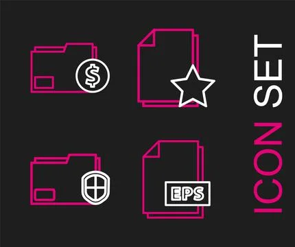 Set line EPS file document, Document folder protection, with star and Finance Illustrazione stock