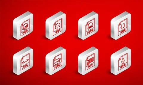 Set line EPS file document, GIF, MP3, CSS, PPT, PSD, M3U and XML icon. Vector Stock Illustration