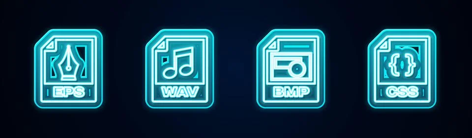 Set line EPS file document, WAV, BMP and CSS. Glowing neon icon. Vector イラスト素材