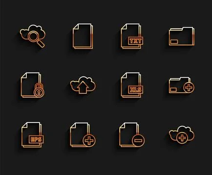 Set line EPS file document, Add new, Search cloud computing, Document with minus Stock Illustration