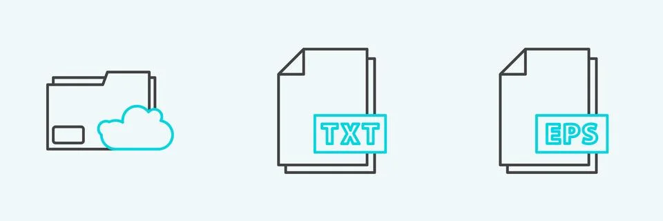Set line EPS file document, Cloud storage text folder and TXT icon. Vector Stock Illustration