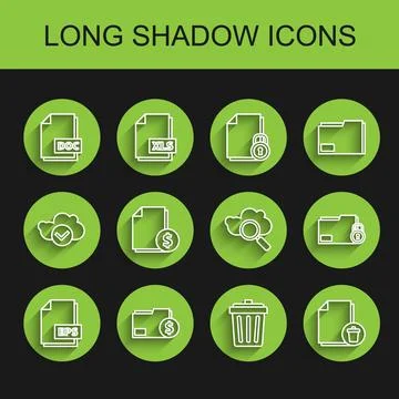 Set line EPS file document, Finance folder, DOC, Trash can, Delete, Folder .. Stock Illustration