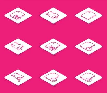 Set line EPS file document, Unknown folder, Document, with star, PDF, clock.. Illustrazione stock