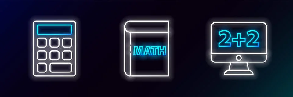 Set line Equation solution, Calculator and Book with word mathematics icon... Stock Illustration