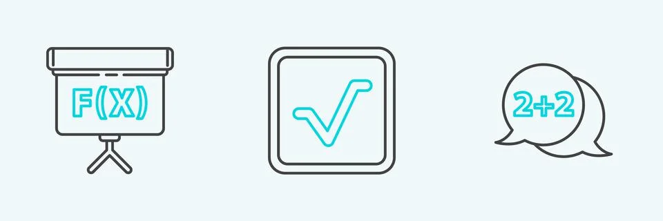 Set line Equation solution, Chalkboard and Square root icon. Vector 스톡 일러스트