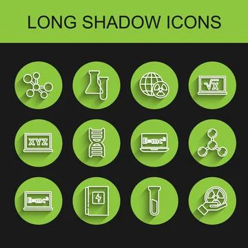 Set line Equation solution, Electrical panel, Molecule, Test tube and flask Stock Illustration