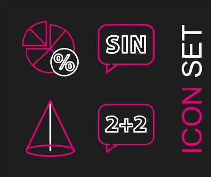 Set line Equation solution, Geometric figure Cone, Mathematics function sine and Stock Illustration