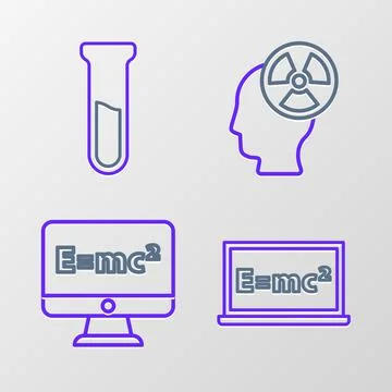 Set line Equation solution, Head and radiation symbol and Test tube flask i.. 스톡 일러스트