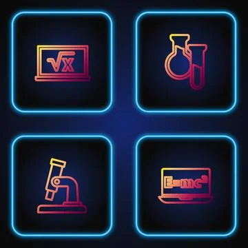 Set line Equation solution, Microscope, Square root of x glyph and Test tube and Stockillustratie