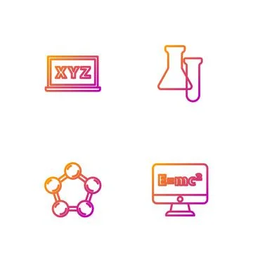 Set line Equation solution, Molecule, XYZ Coordinate system and Test tube and Stock Illustration
