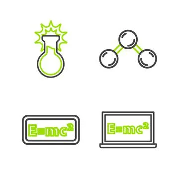 Set line Equation solution, Molecule and Test tube and flask icon. Vector Stock Illustration