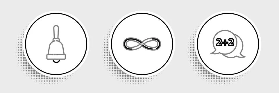 Set line Equation solution, Ringing bell and Infinity icon. Vector Stock Illustration