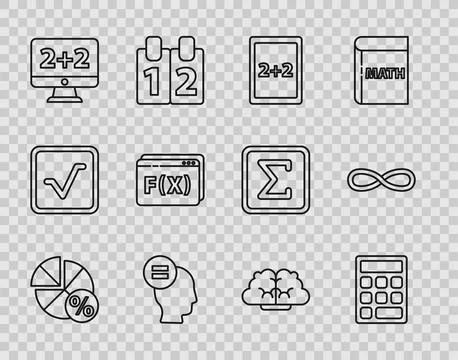 Set line Equation solution, Triangle math, Calculation, Test or exam sheet, G Stock Illustration