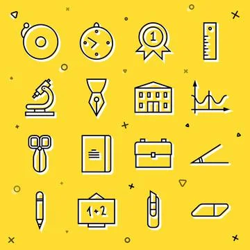 Set line Eraser or rubber, Acute angle, Graph, schedule, chart, diagram, Medal Ilustración de archivo