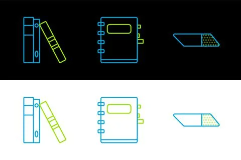 Set line Eraser or rubber, Office folders with papers and documents and Notebook Stock Illustration