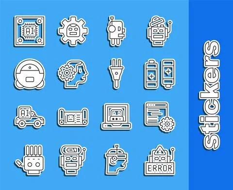 Set line Error in robot, Computer api interface, Battery, Robot, Humanoid Stock Illustration