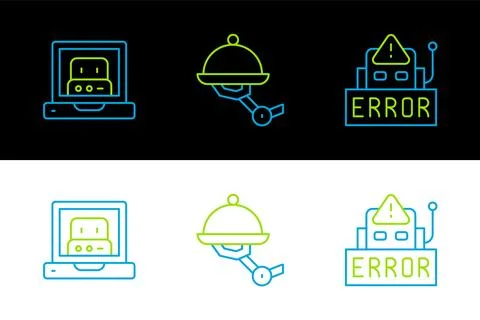Set line Error in robot, Creating and Waiter icon. Vector Stock Illustration