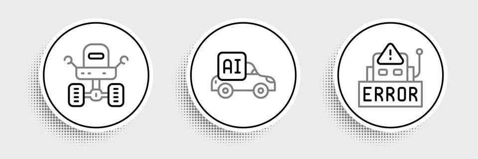 Set line Error in robot, Mars rover and Autonomous smart car icon. Vector 스톡 일러스트