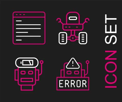 Set line Error in robot, Robot low battery charge, Mars rover and Computer api Stock Illustration
