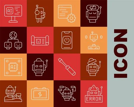 Set line Error in robot, Robot, Disassembled, Computer api interface, bluep.. Stock Illustration