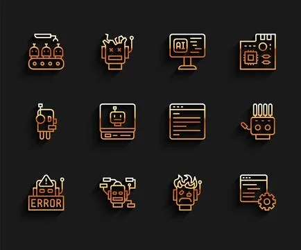 Set line Error in robot Robot Industrial production of robots burned out Comp 스톡 일러스트