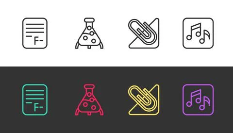 Set line Exam paper with incorrect answers, Test tube and flask, Paper clip and Stock Illustration
