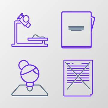 Set line Exam paper with incorrect answers survey, Teacher, Notebook and Micr 스톡 일러스트
