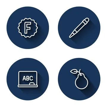 Set line Exam paper with incorrect answers, Pencil eraser, Chalkboard and Pea Stock Illustration