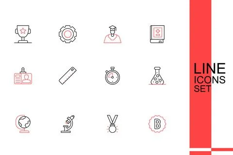 Set line Exam paper with incorrect answers, Medal, Microscope, Earth globe,.. イラスト素材