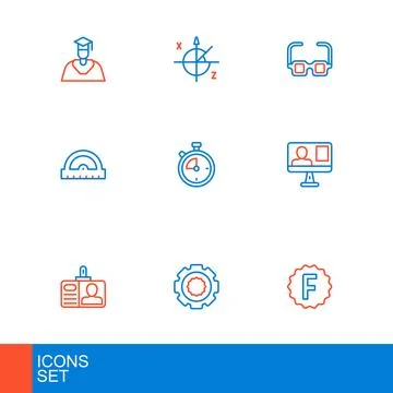 Set line Exam paper with incorrect answers, Gear, Identification badge, Onl.. イラスト素材