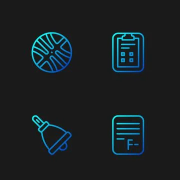 Set line Exam paper with incorrect answers, Ringing bell, Basketball ball a.. Illustrazione stock