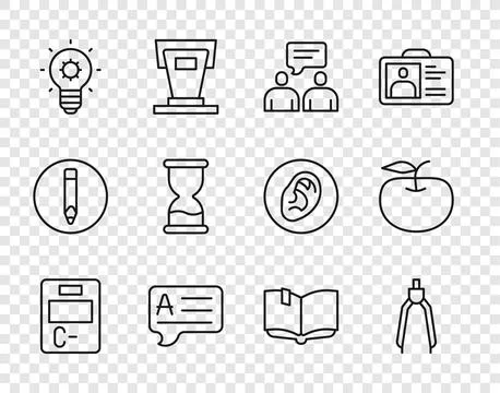 Set line Exam paper with incorrect answers, Drawing compass, Two sitting me.. Stock Illustration