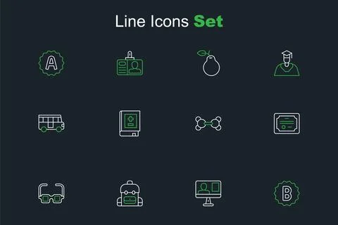 Set line Exam paper with incorrect answers, Online class, School backpack, .. 스톡 일러스트
