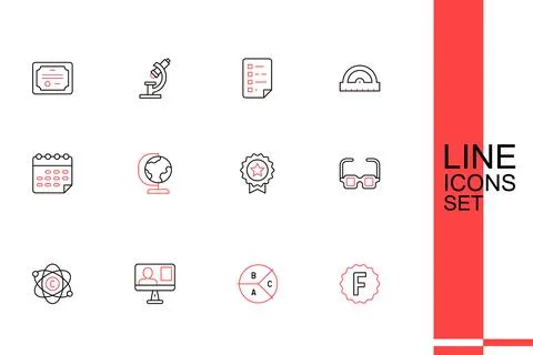 Set line Exam paper with incorrect answers, Pie chart infographic, Online c.. 스톡 일러스트