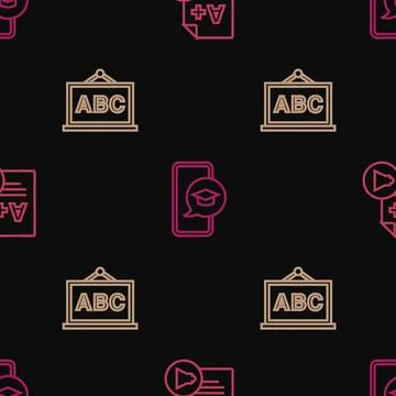 Set line Exam sheet with A plus grade, Chalkboard and Graduation cap on mobile Stock Illustration