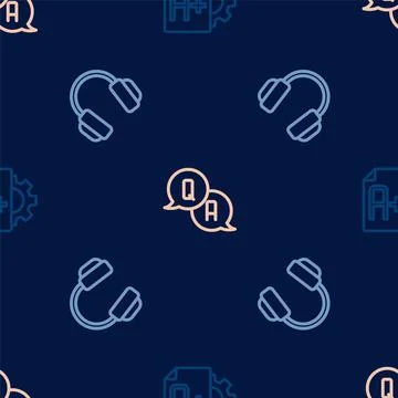 Set line Exam sheet with A plus grade, Headphones and Question and Answer on Stock Illustration