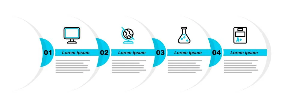 Set line Exam sheet with A plus grade, Test tube, Earth globe and Computer Illustrazione stock